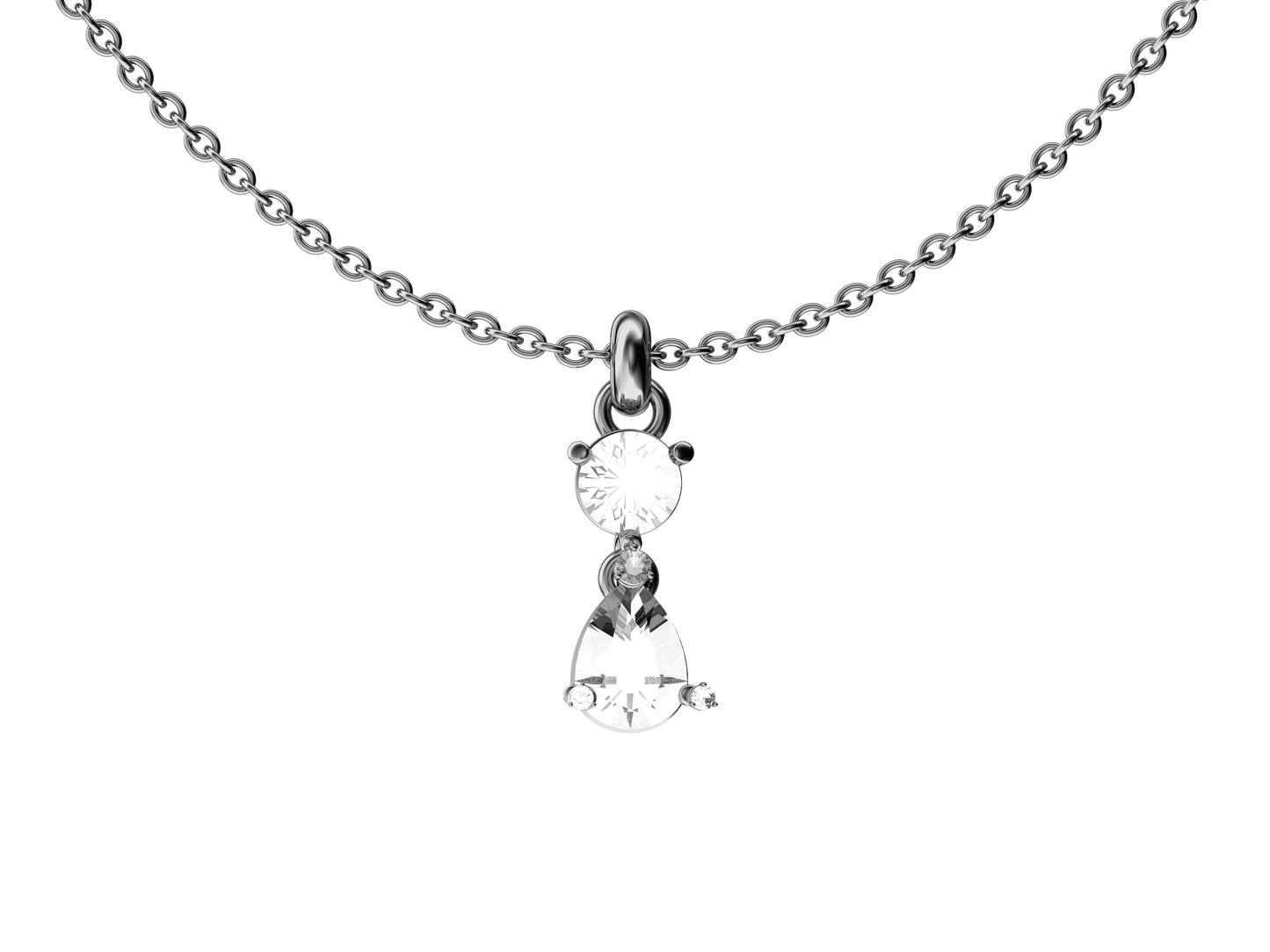 Gemmes De La Divinite necklace, 18K white gold, set with 1 briliant-cut diamond of 0.45 carat, 1 pear-cut diamond.
