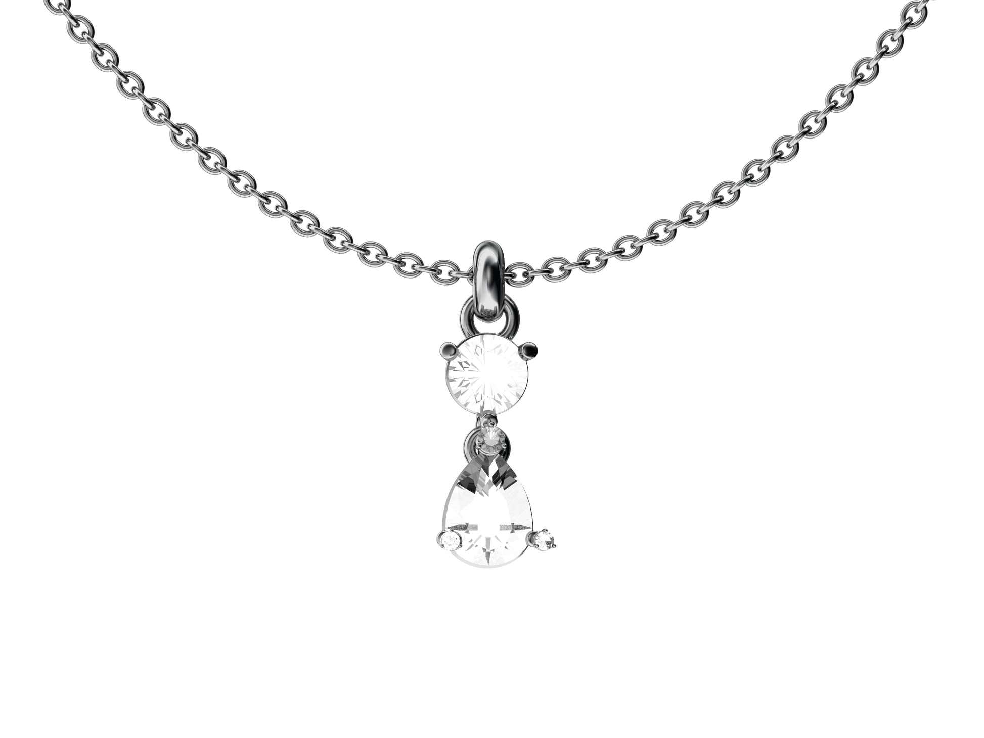 Gemmes De La Divinite necklace, 18K white gold, set with 1 briliant-cut diamond of 0.45 carat, 1 pear-cut diamond.