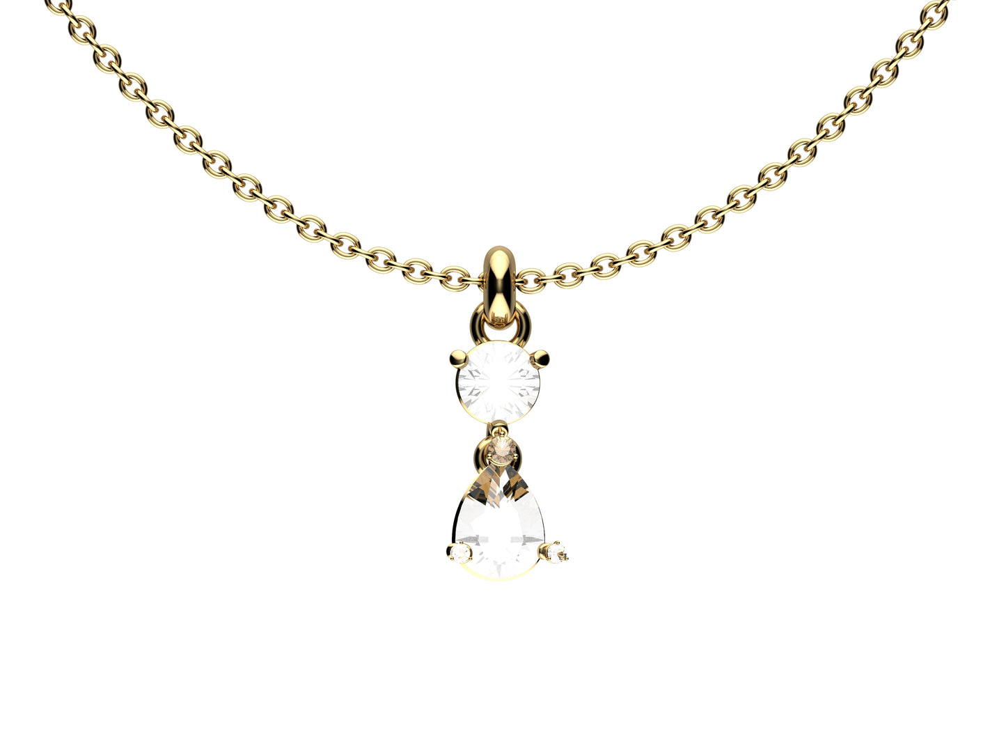 Gemmes De La Divinite necklace, 18K yellow gold, set with 1 briliant-cut diamond of 0.45 carat, 1 pear-cut diamond of 0.69 carat.