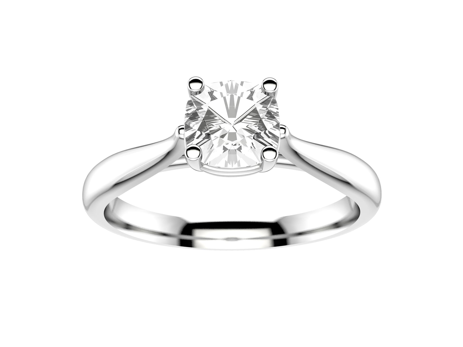 Forever engagement ring, 18K white gold, set with a cusion-cut diamond available in 0.5 to 0.59 carats. 