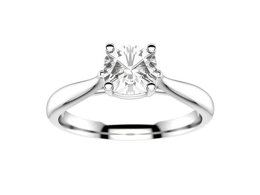 Forever engagement ring, 18K white gold, set with a cusion-cut diamond available in 0.5 to 0.59 carats. 