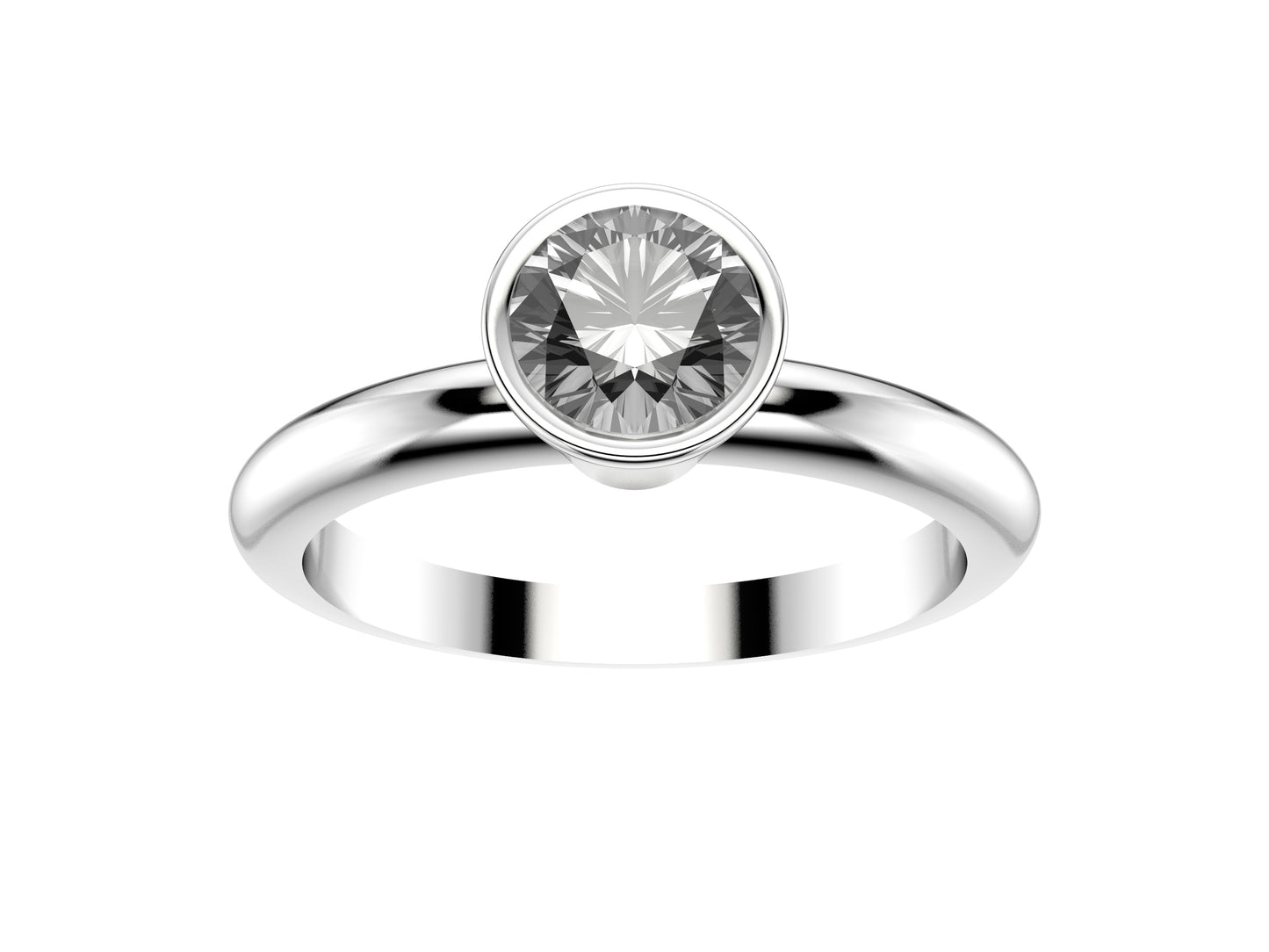 Forever bezel engagement ring, 18K white gold, set with a brilliant-cut diamond available in 0.50 to 0.59 carats. 