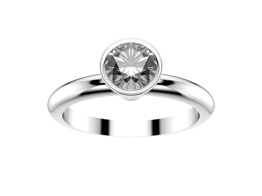 Forever bezel engagement ring, 18K white gold, set with a brilliant-cut diamond available in 0.50 to 0.59 carats. 