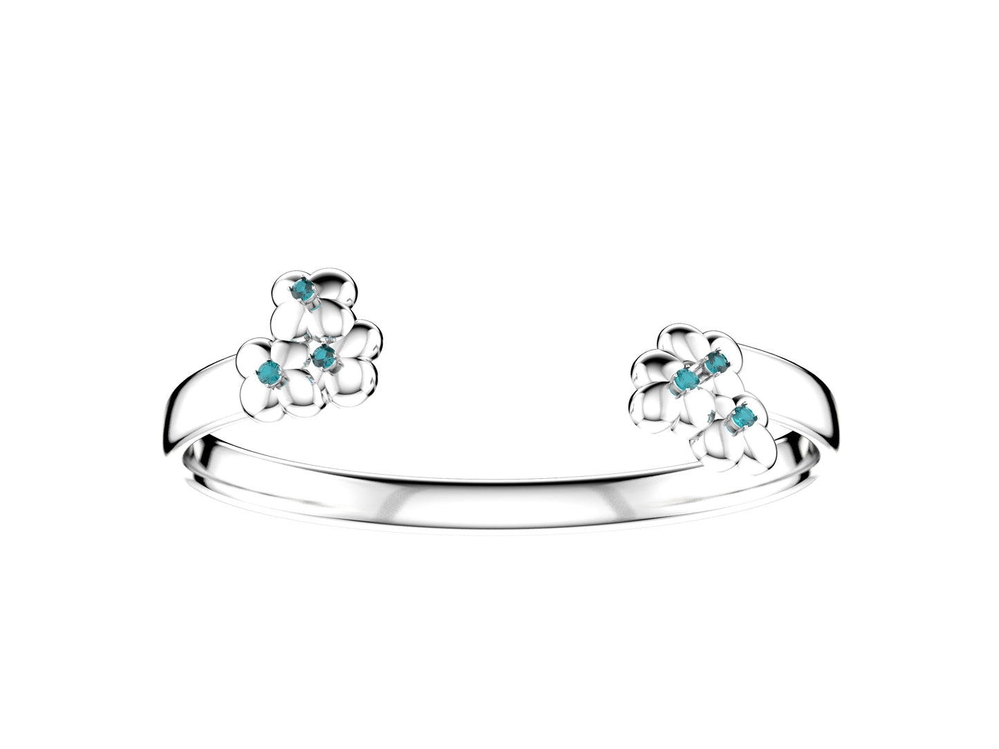 Flower bracelet, sterling silver, aquamarine.