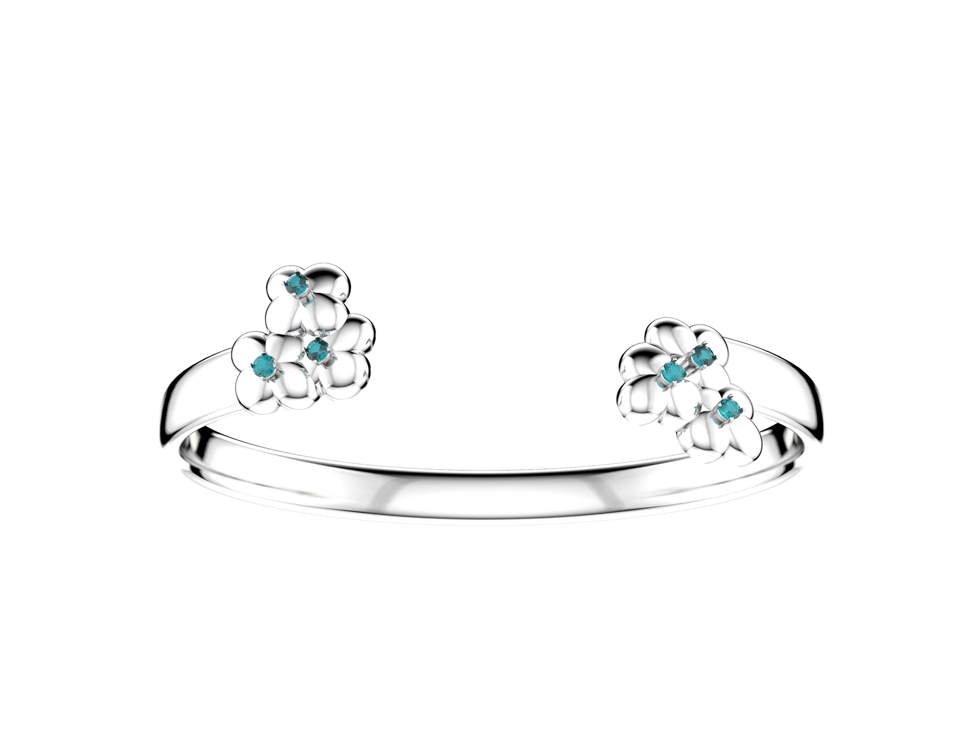 Flower bracelet, sterling silver, aquamarine.