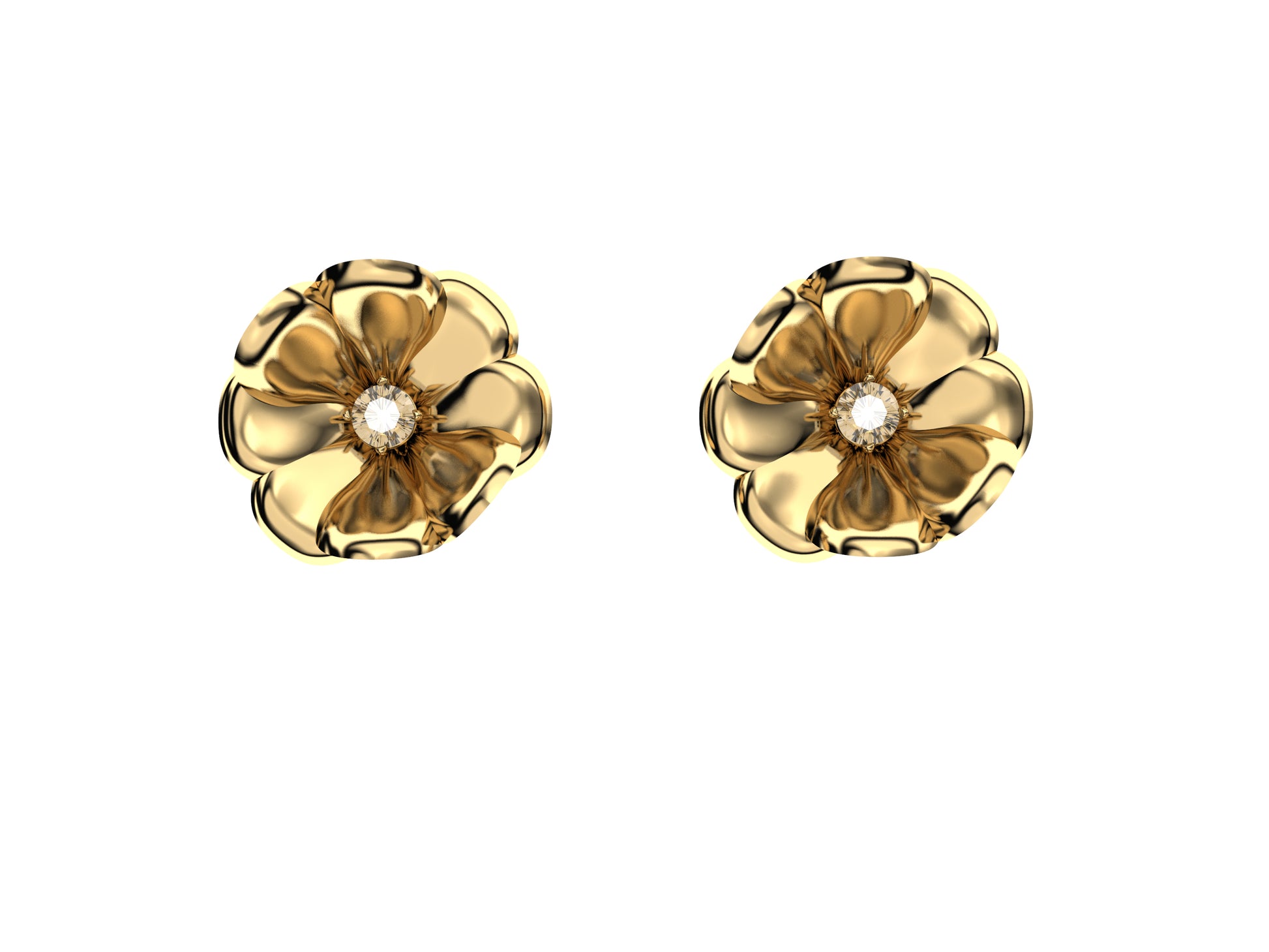 Flores de MatiJaro earrings, 18 k yellow gold, 2 diamonds.