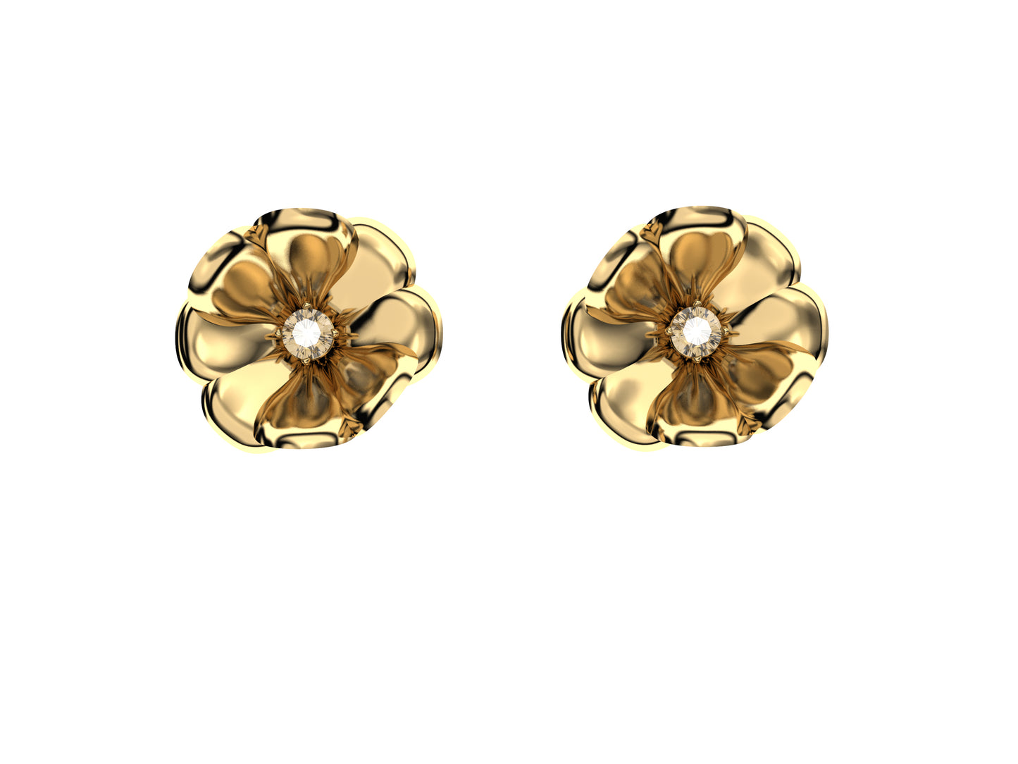 Flores de MatiJaro earrings, 18 k yellow gold, 2 brilliant-cut diamonds 0,02 car.