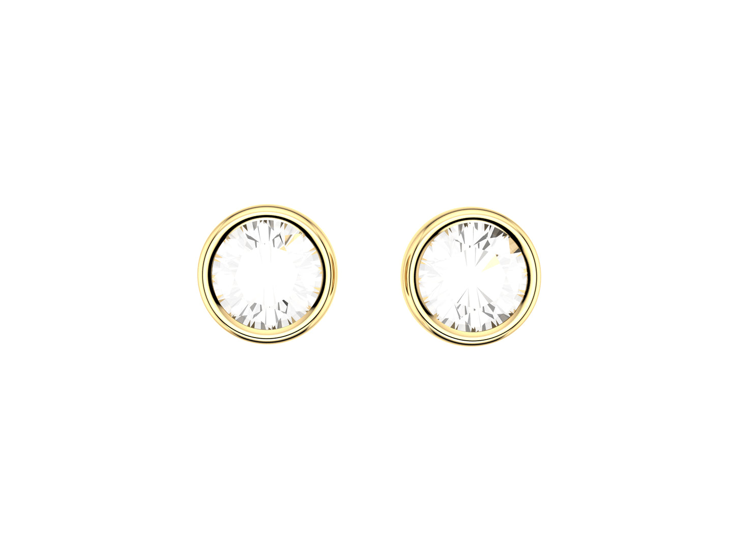 Forever earrings, 18K yellow gold, each set with a brilliant-cut diamonds totaling 0.141 carat. Diameter of the pattern: 5.5 mm.