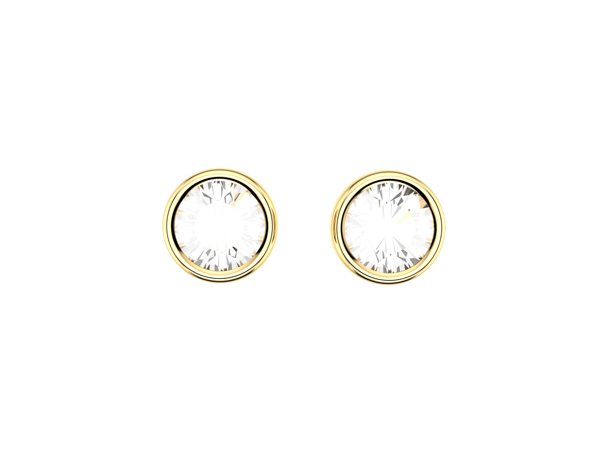 Forever earrings, 18K yellow gold, each set with a brilliant-cut diamonds totaling 0.141 carat. Diameter of the pattern: 5.5 mm.