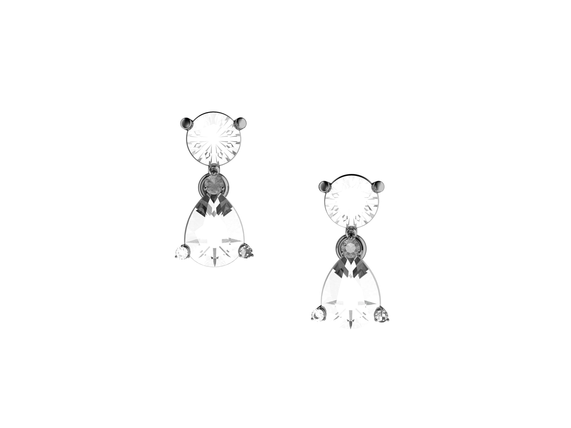 Gemme's De La Divinite earrings, sterling silver, 2 pear cut white topaz, 2 round white topaz.