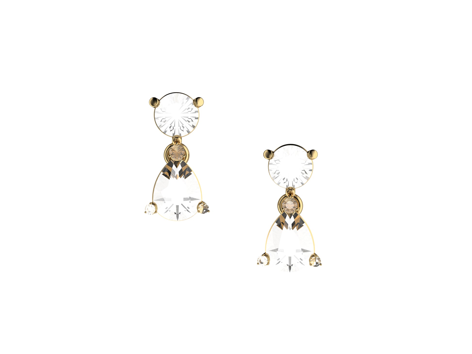 Gemmes De La Divinite earrings, rose gold, 2 pear cut chrysoberyl's,  2 brilliant-cut diamonds totaling 0.9 carat, 6 diamonds 0,06 car.