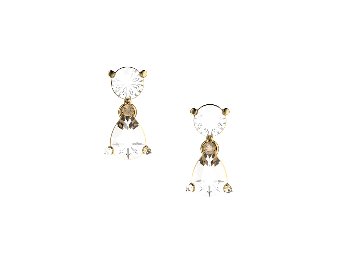 Gemme's De La Divinite earrings, yellow gold, 2 pear cut diamonds, 2 brilliant-cut diamonds totaling 0.9 carat, 6 diamonds 0,06 car.