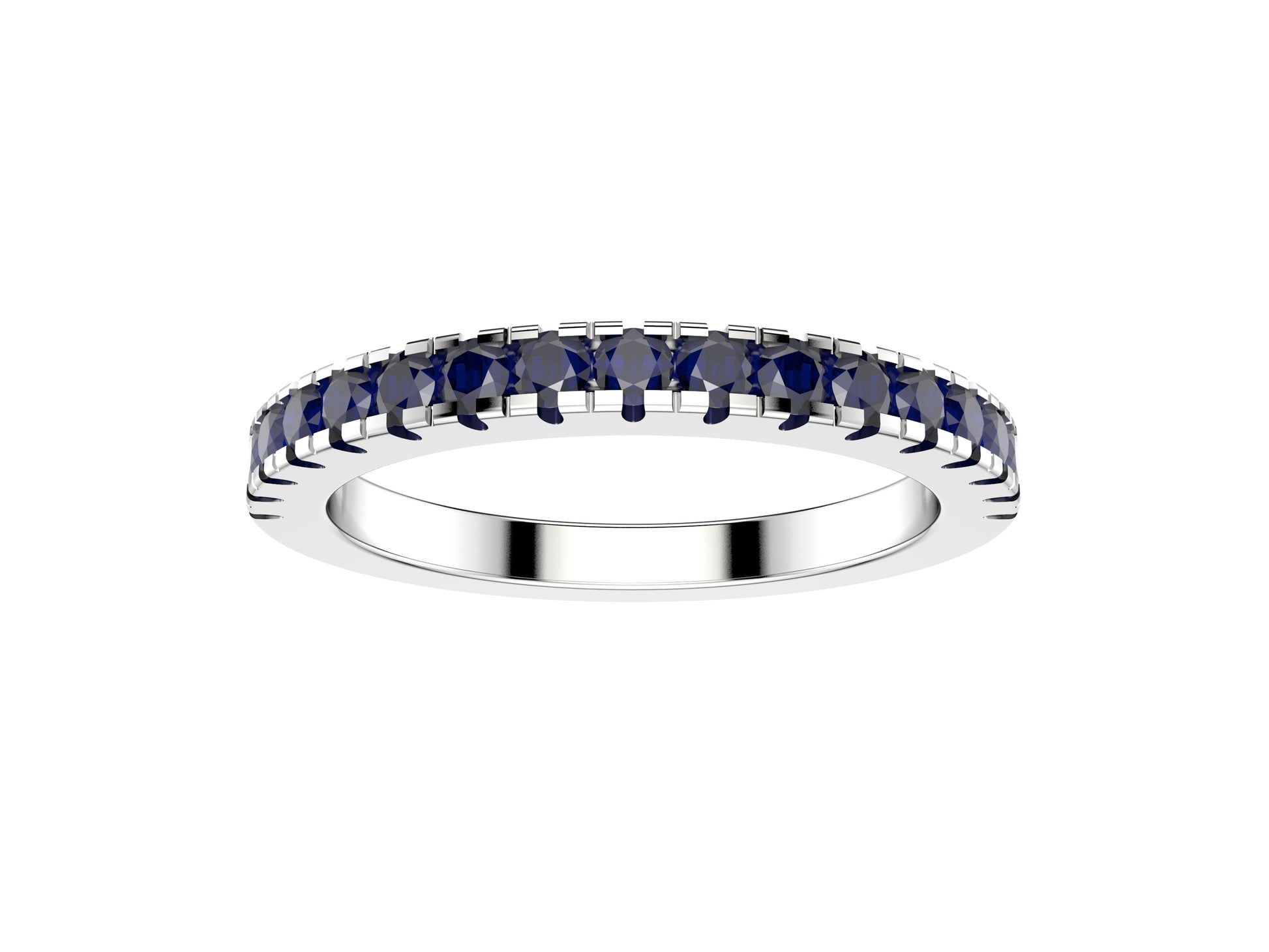 Rainbow ring, width 2.0 mm, 18K white gold, set with 17 blue sapphire. 