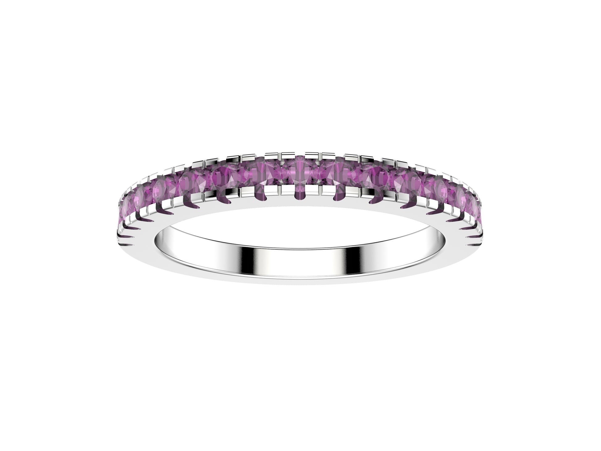 Rainbow ring, width 2.0 mm, 18K white gold, set with 17 pink sapphire. 