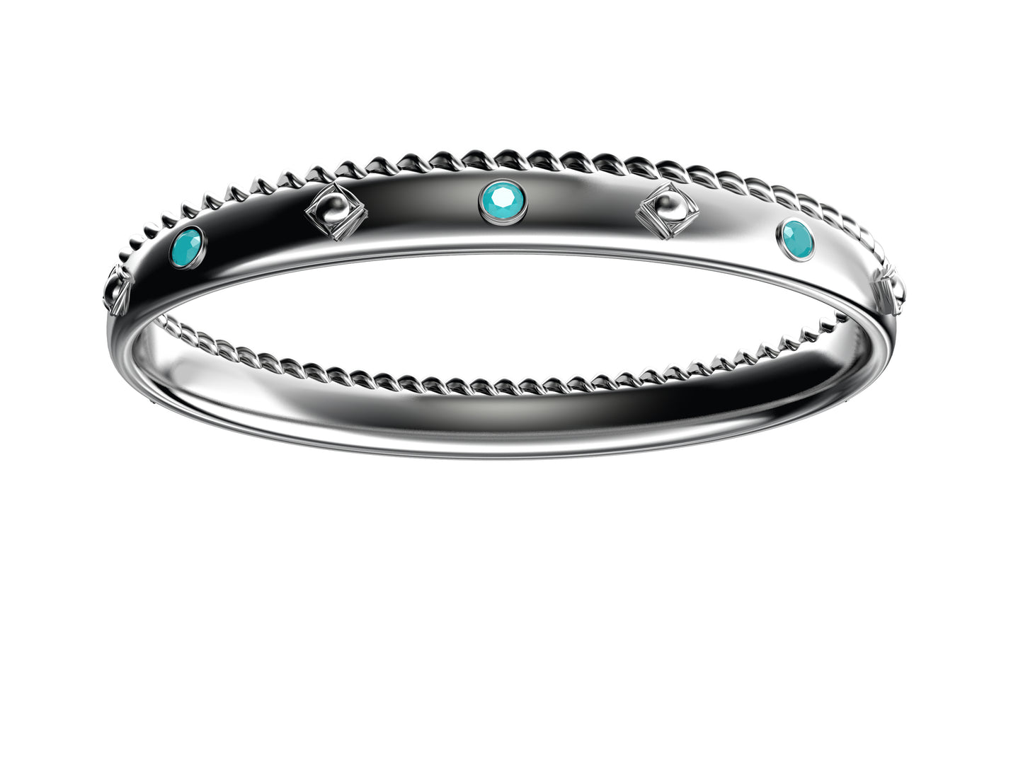 MatiJaro MJ bracelet, sterling silver, set with 6 aquamarines. Width: 9 mm. 