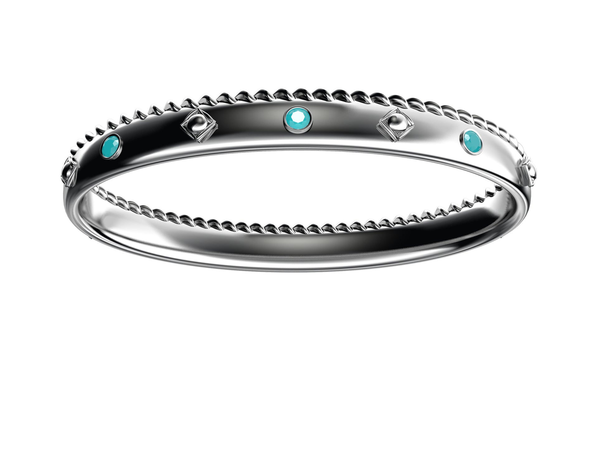 MatiJaro MJ bracelet, sterling silver, set with 6 aquamarines. Width: 9 mm. 