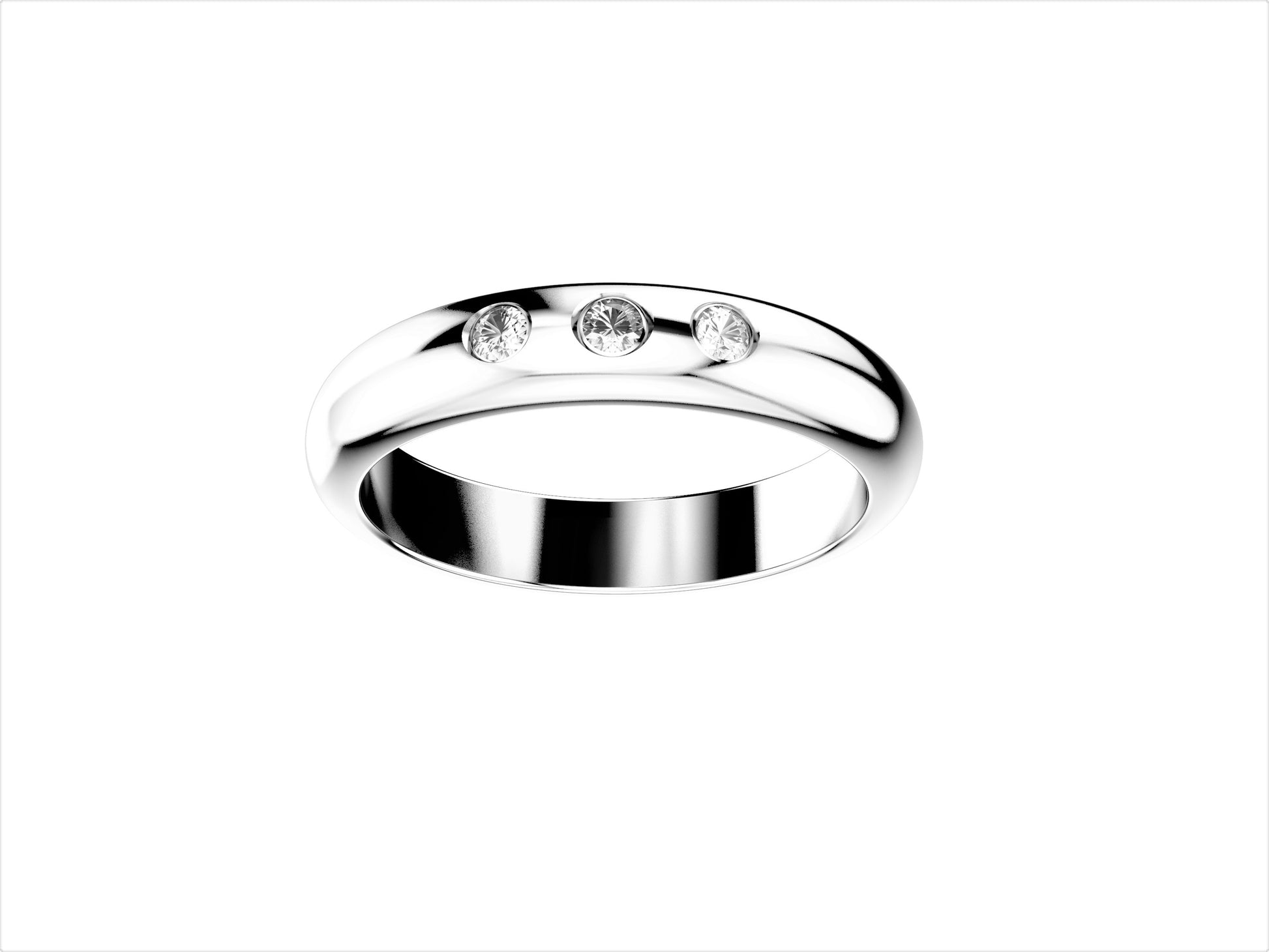 Forever wedding band, width 3.5 mm, platinum 950‰, set with three brilliant-cut diamonds totaling 0.044 carat.