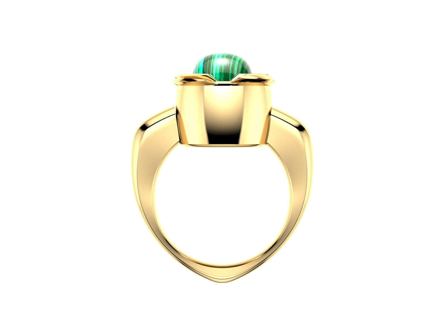 Hit New Style ring, 18K yellow gold set with malachite. Width of the pattern: 16.0 mm.