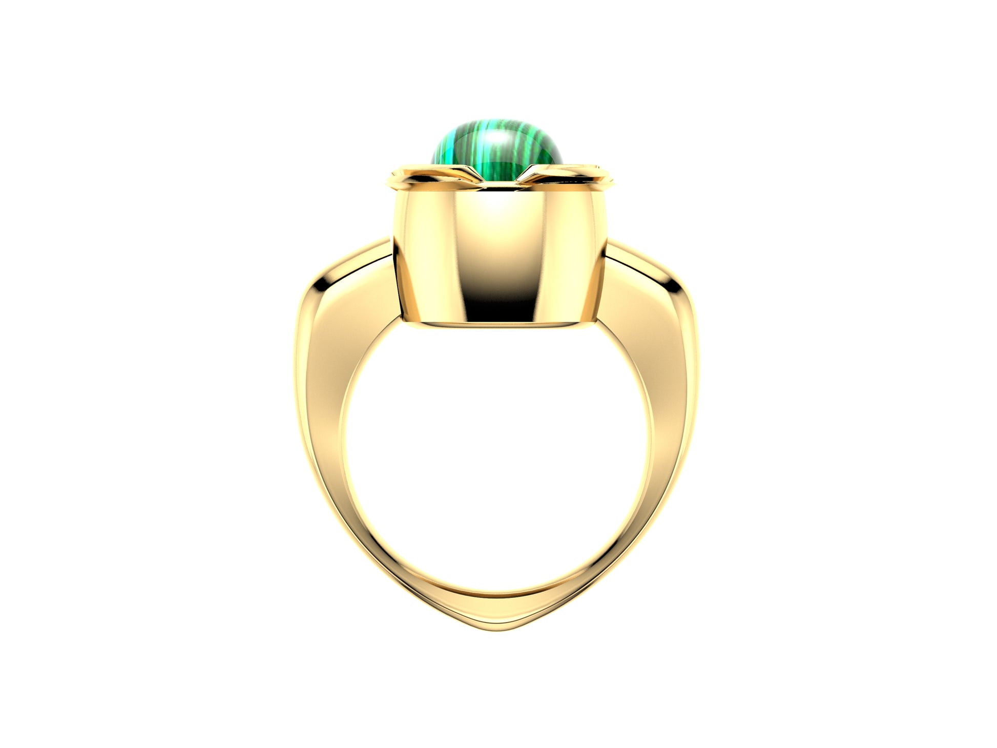 Hit New Style ring, 18K yellow gold set with malachite. Width of the pattern: 16.0 mm.