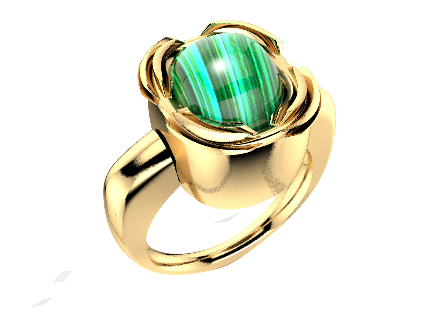 Hit New Style ring, 18K yellow gold set with malachite. Width of the pattern: 16.0 mm.