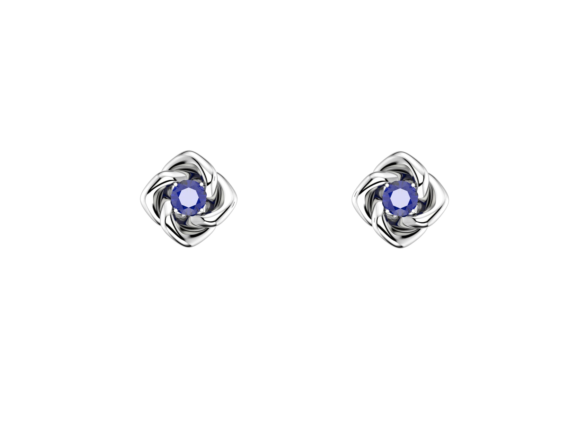 Gemmes De La Divinite earrings, sterling silver, blue sapphire. Diameter of the pattern: 8.5 mm.   