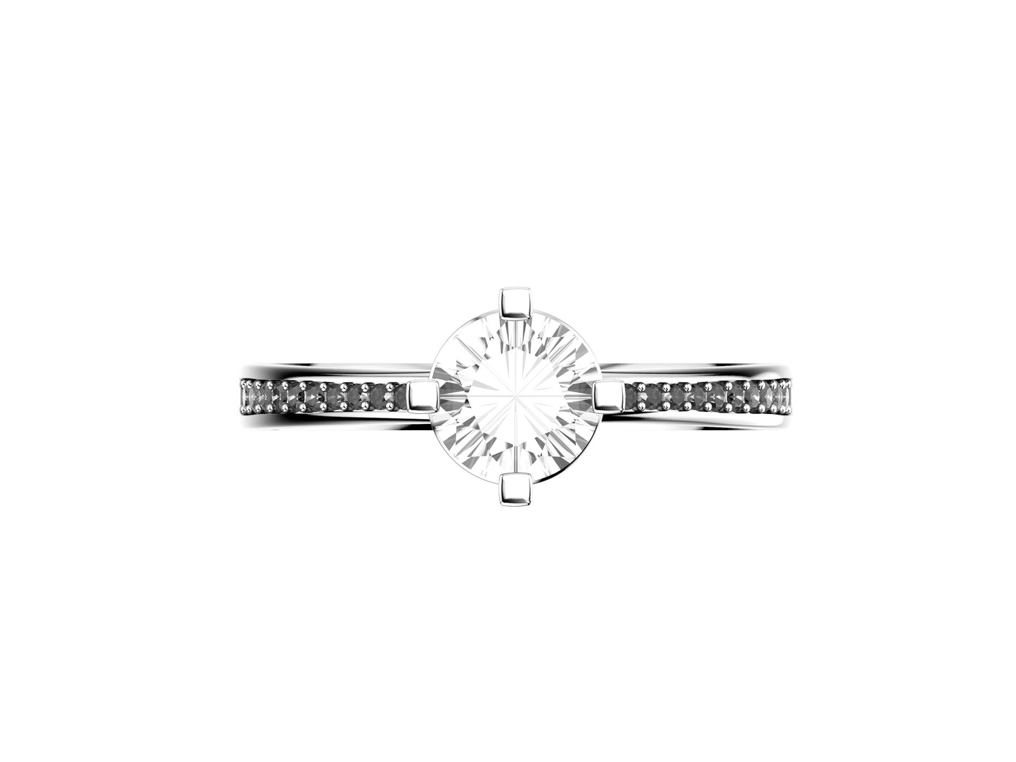 Forever engagement ring, 18K white gold, set with a brilliant-cut diamond available in 1.0 to 1.1 carats pave with brilliant cut diamonds. 