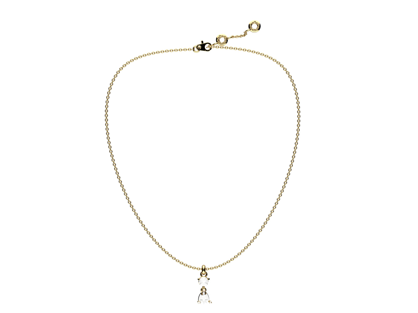 Gemmes De La Divinite necklace, 18K yellow gold, set with 1 briliant-cut diamond of 0.45 carat, 1 pear-cut diamond of 0.69 carat.