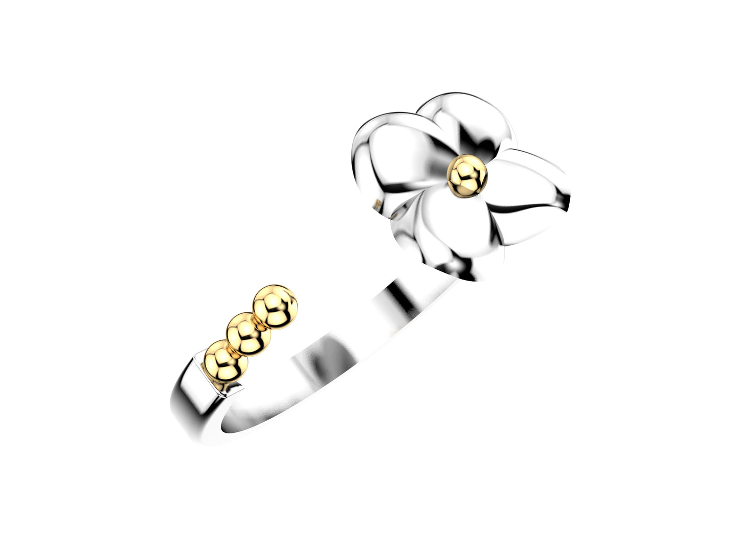 Flores de MatiJaro ring, 18K yellow gold, white gold. Width of the pattern: 9.2 mm