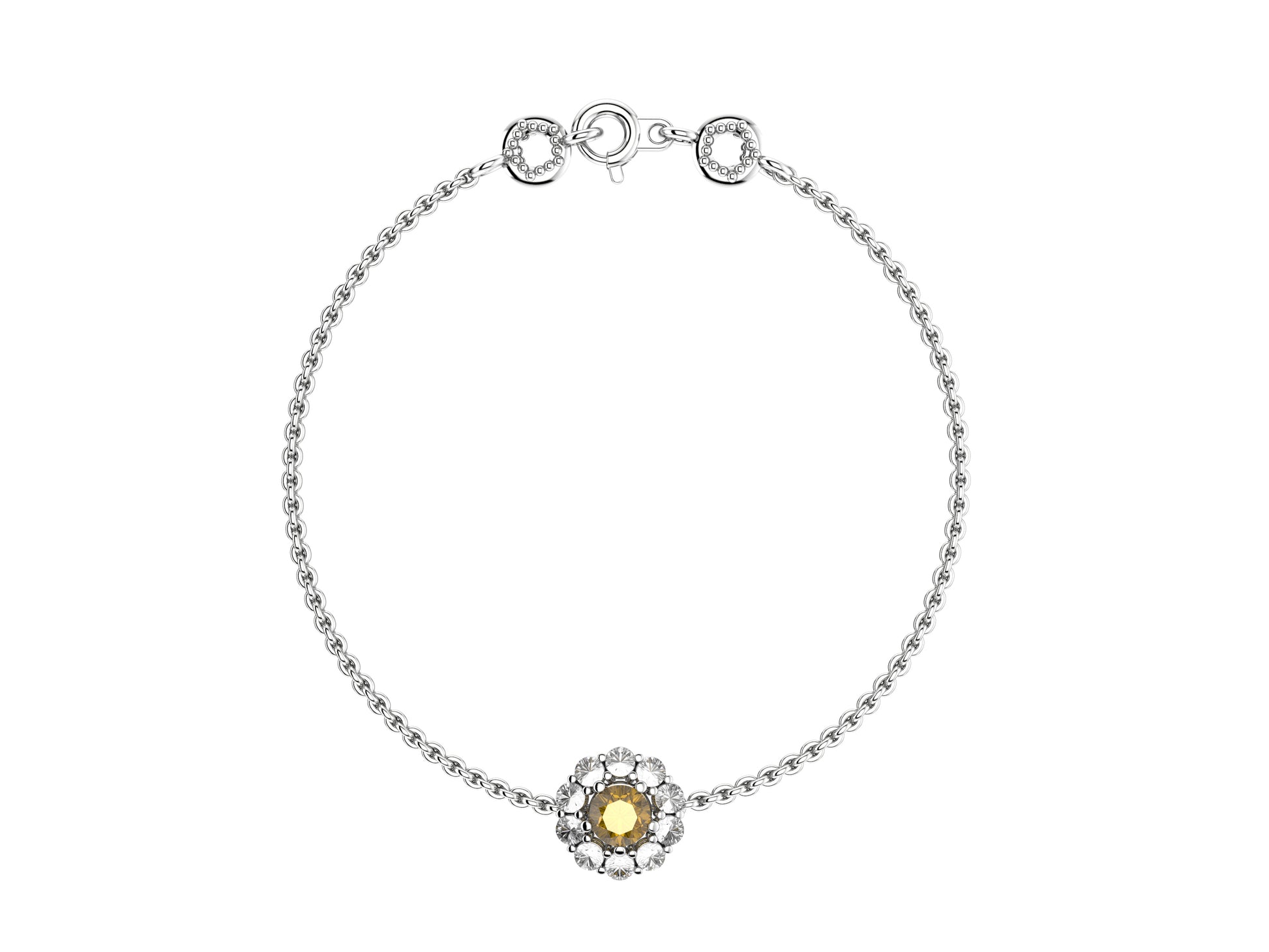 Flower bracelet, 18K white gold, yellow sapphire, diamonds.