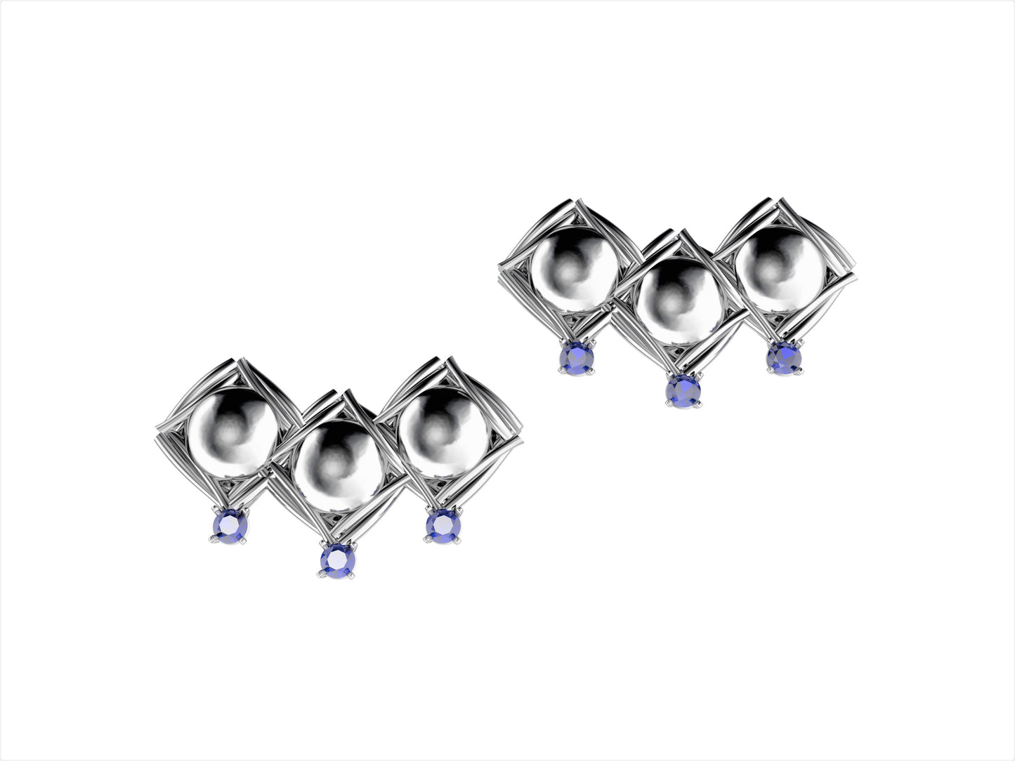 MatiJaro MJ earrings, white gold, 2 blue sapphires.