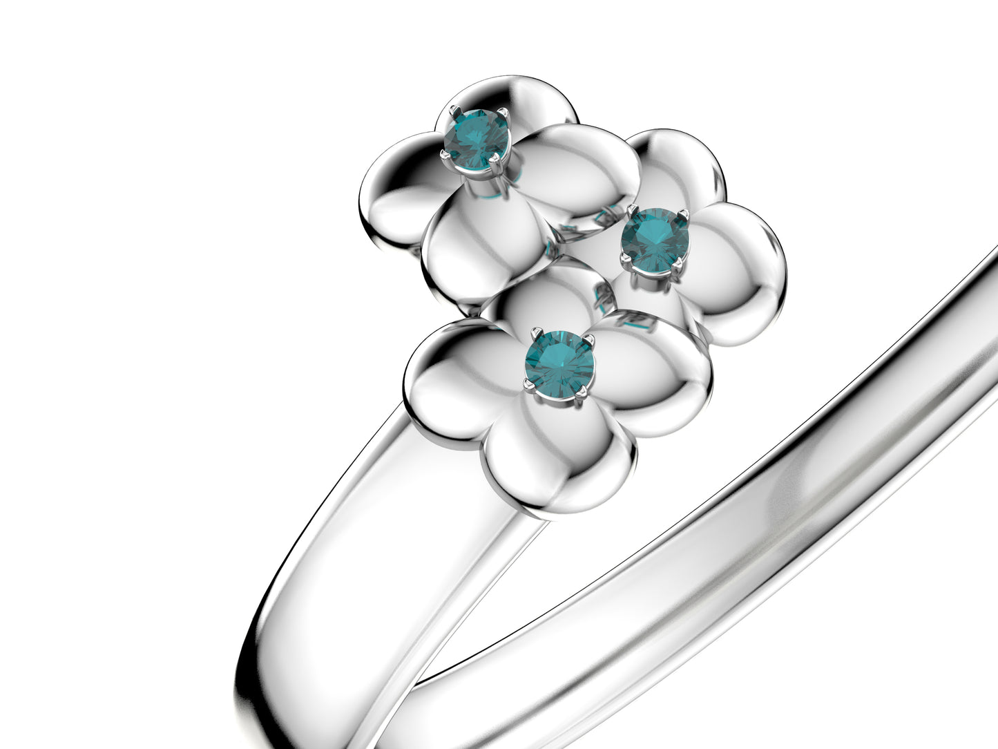 Flower bracelet, sterling silver, aquamarine.