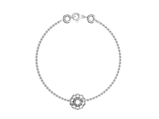 Flower bracelet, 18K white gold, diamond .