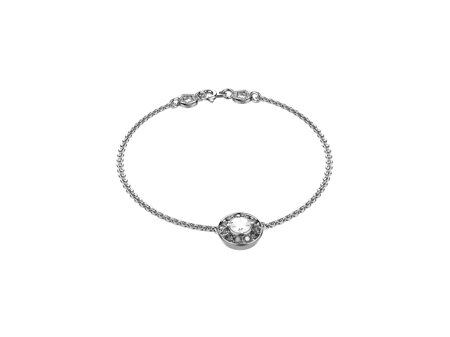 Gemmes De La Divinite bracelet, 18K white gold, set with a brilliant-cut diamond 0,45 car and  brilliant-cut diamonds around totaling 0.499 carat. Thickness: 1.78 mm. Diameter of the halo: 11,5 mm.