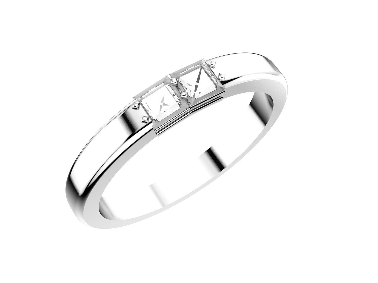 Rainbow wedding band, width 3.0 mm, platinum 950‰, set with a princess-cut diamond of 0.18 carat.