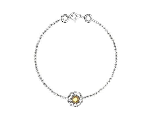 Flower bracelet, 18K white gold, yellow sapphire, diamonds.