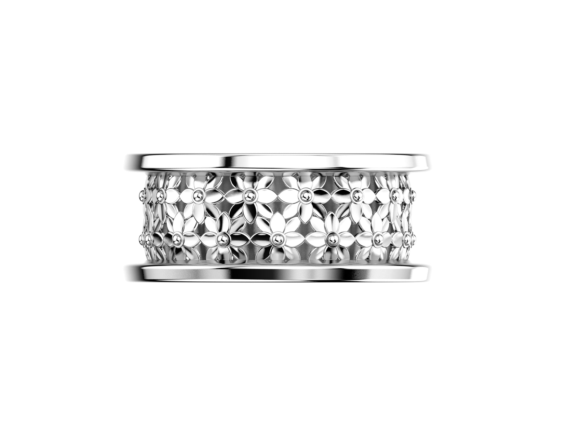 Flores de MatiJaro ring, 18K white gold. Width of the pattern: 8.1 mm.