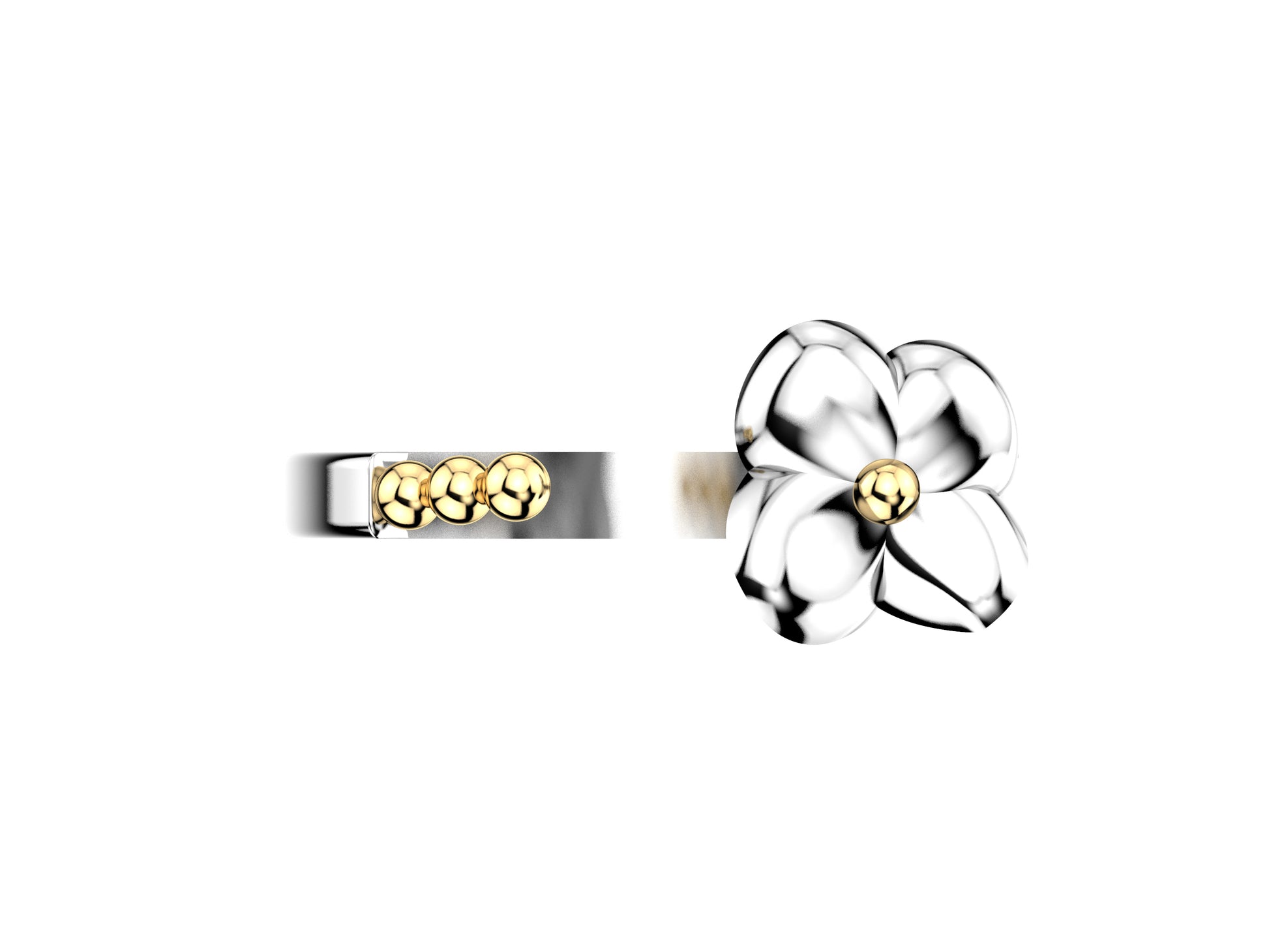 Flores de MatiJaro ring, 18K white gold, 18K yellow gold. Width of the pattern: 9.2 mm.