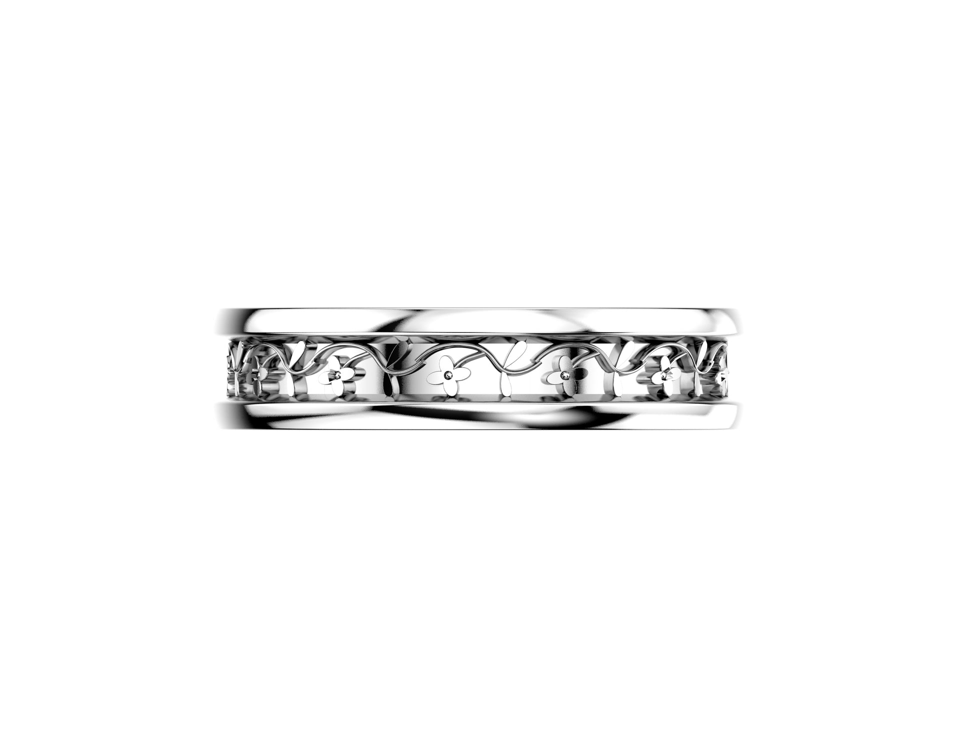 Flores de MatiJaro ring, 18K white gold. Width of the pattern: 4.2 mm.