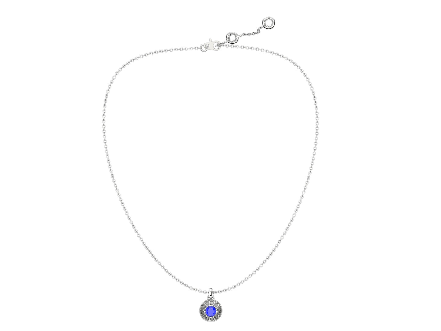 Gemme's De La Divinite necklace, 18K white gold, set with a blue sapphire and set with brilliant-cut pavé diamonds.