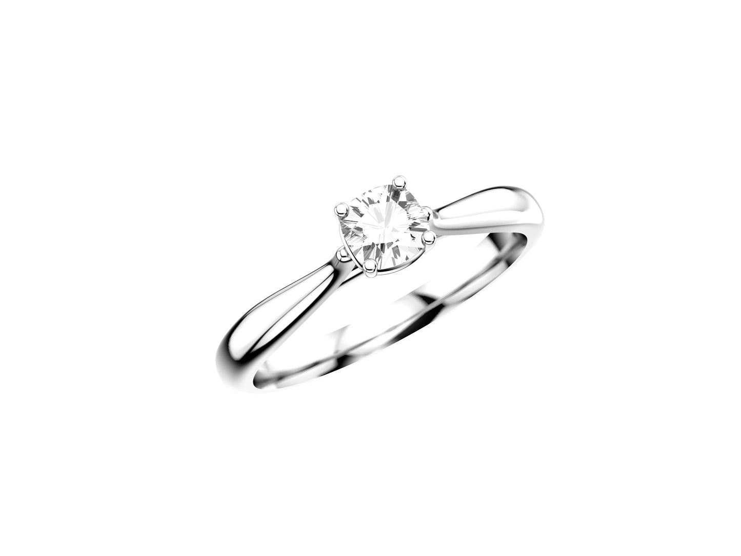 Forever engagement ring, 18K white gold, set with a cusion-cut diamond available in 0.2 to 0.29 carats. 