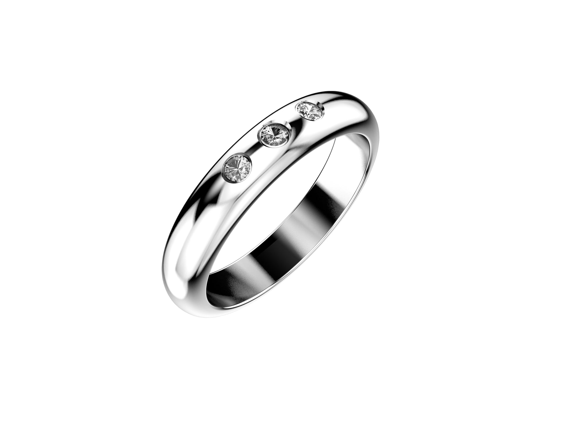 Forever wedding band, width 3.5 mm, platinum 950‰, set with three brilliant-cut diamonds totaling 0.044 carat.