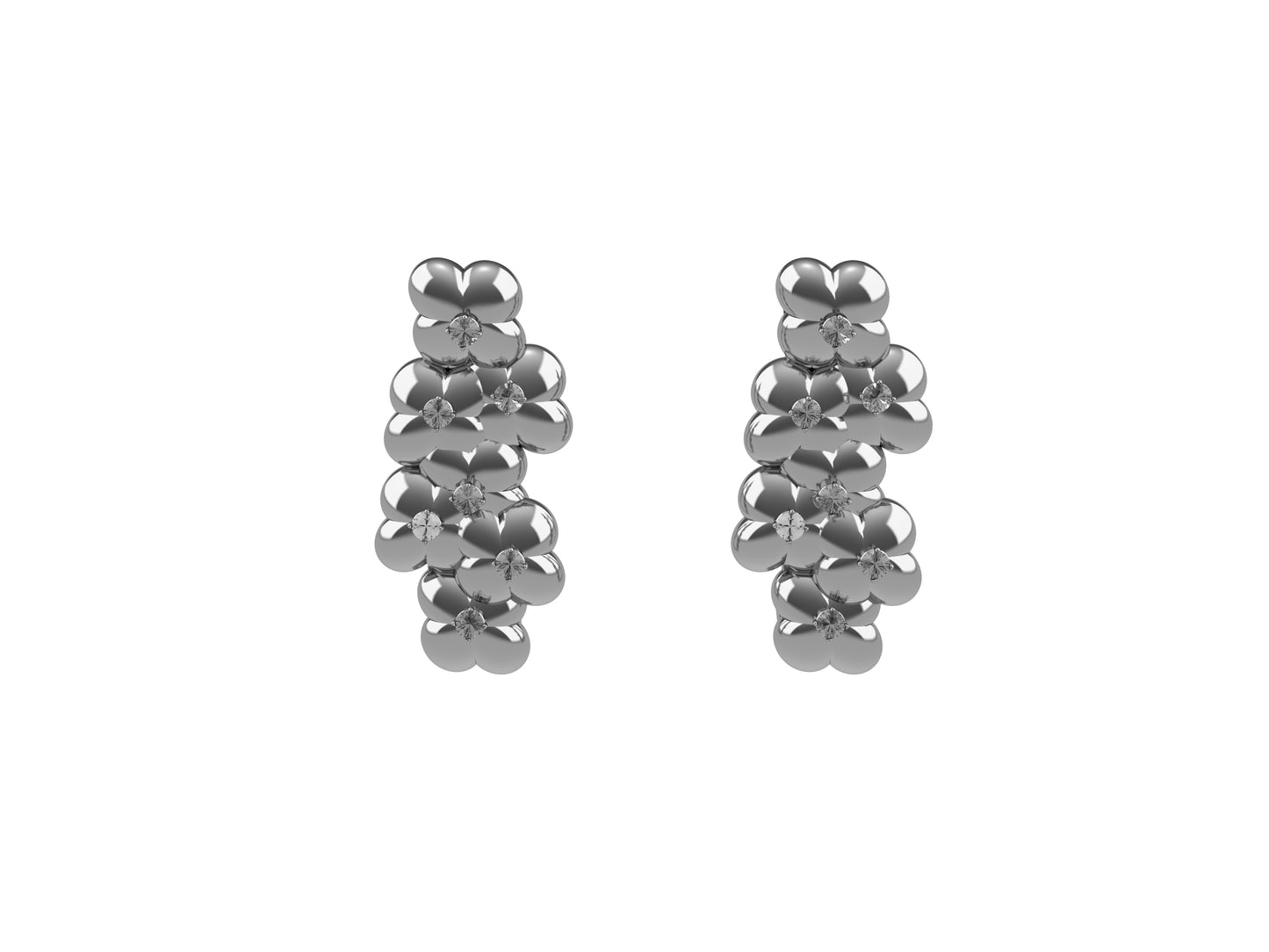 Flores de MatiJaro earrings, 18K white gold, each set with 14 brilliant-cut diamonds totaling 0.27 carats. 