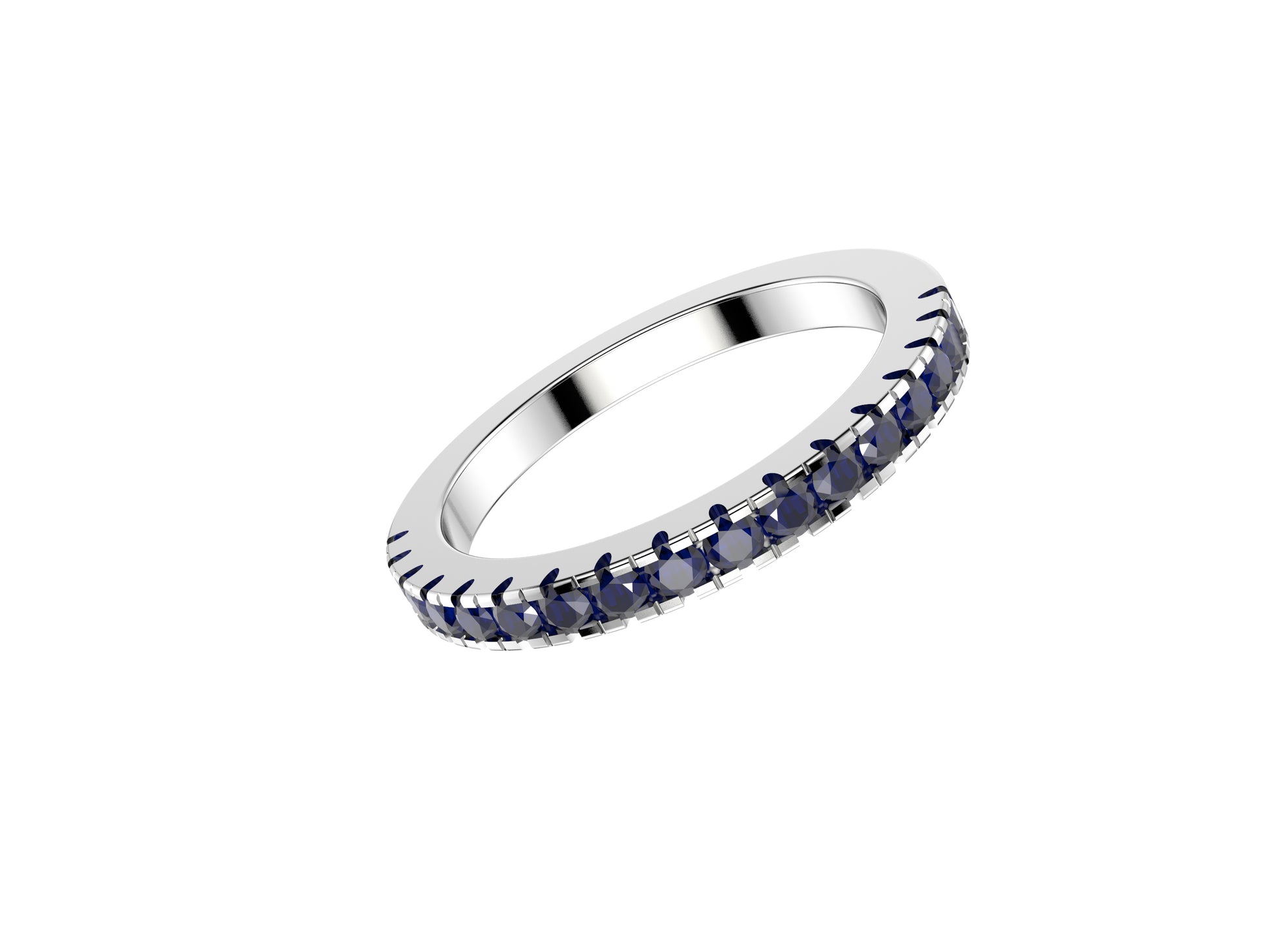 Rainbow ring, width 2.0 mm, 18K white gold, set with 17 blue sapphire. 