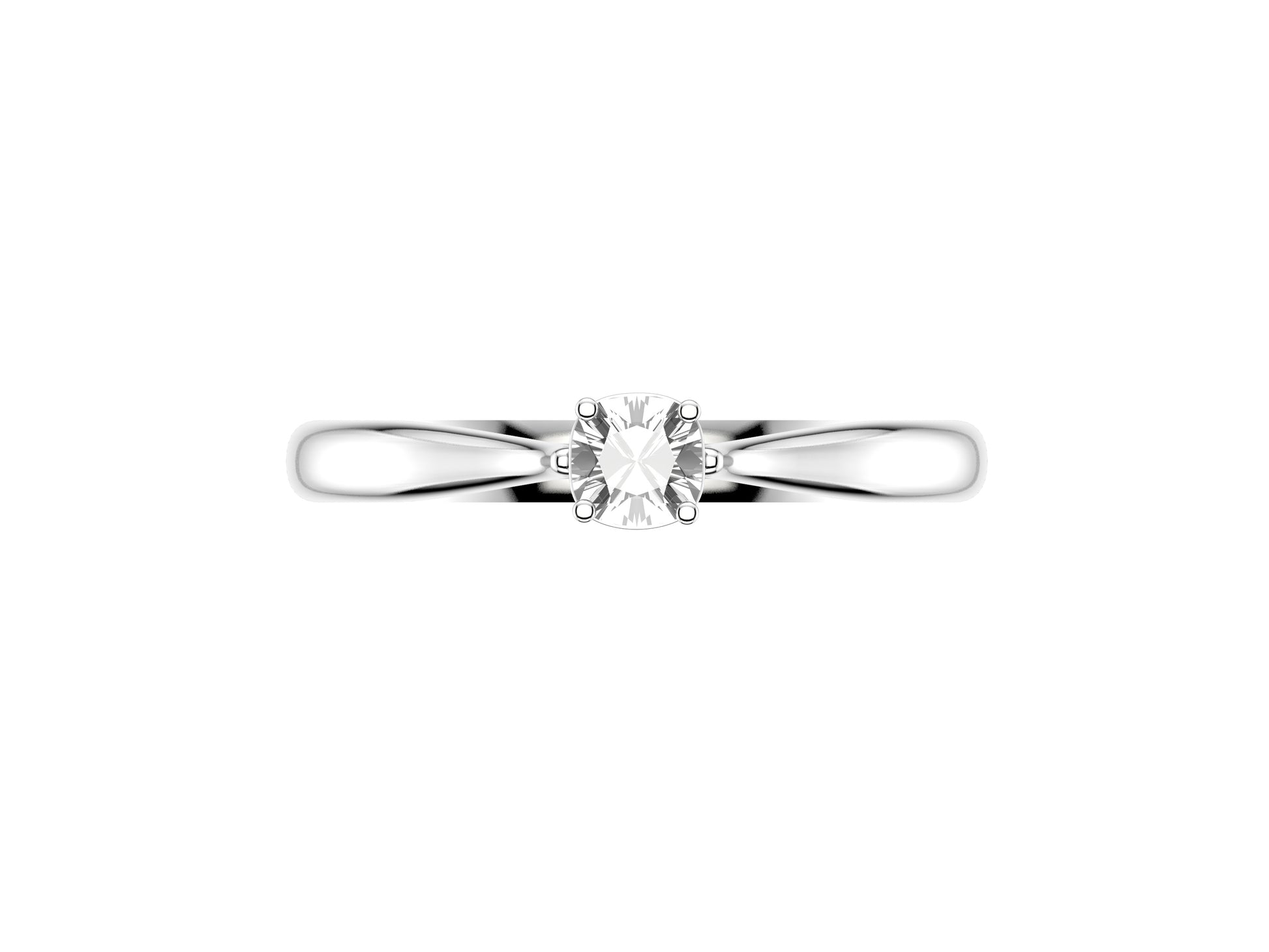 Forever engagement ring, 18K white gold, set with a cusion-cut diamond available in 0.2 to 0.29 carats. 