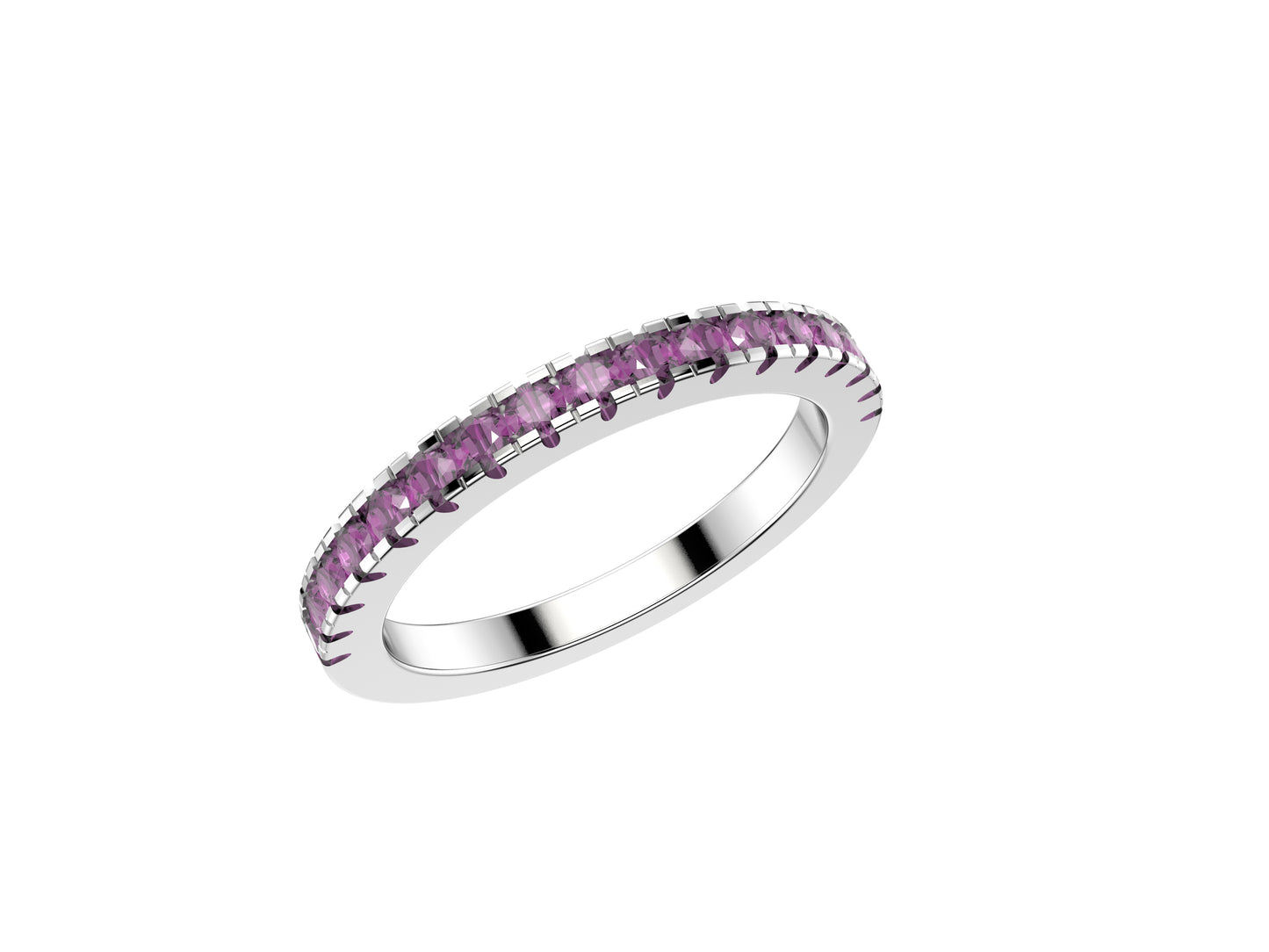 Rainbow ring, width 2.0 mm, 18K white gold, set with 17 pink sapphire. 