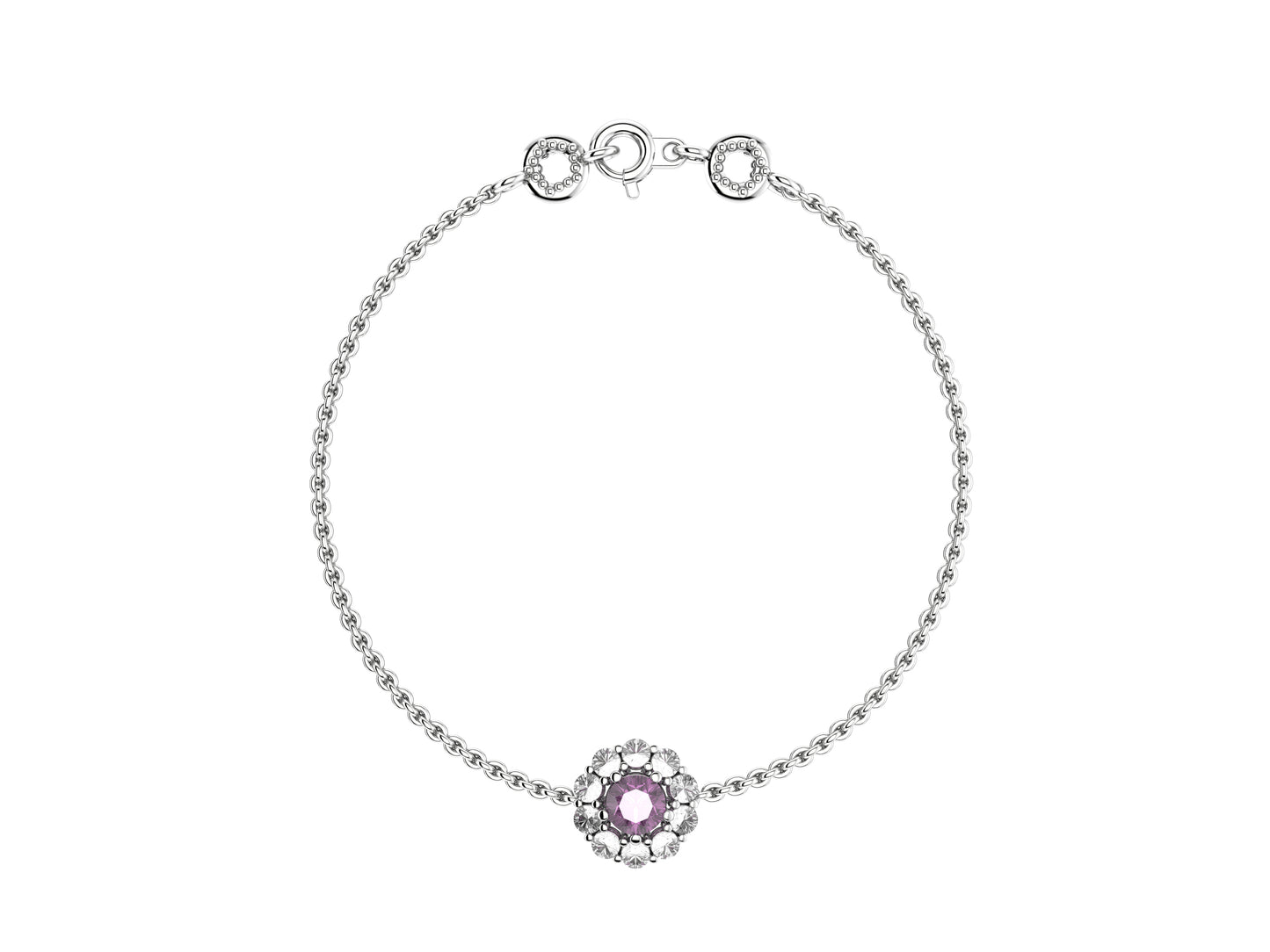 Flower bracelet, 18K white gold, pink sapphire, diamonds.