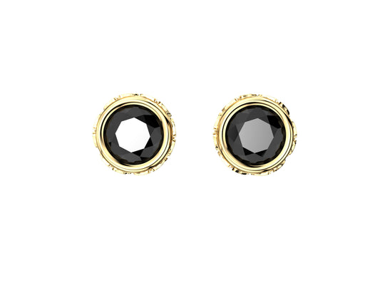 Gemme's De La Divinite earrings, 18K yellow gold, each set with a black spinel. Diameter of the pattern: 5.0 mm.