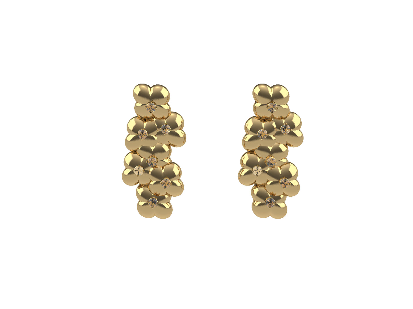 Flores de MatiJaro earrings, 18K yellow gold, each set with 14 brilliant-cut diamonds totaling 0.27 carats. 