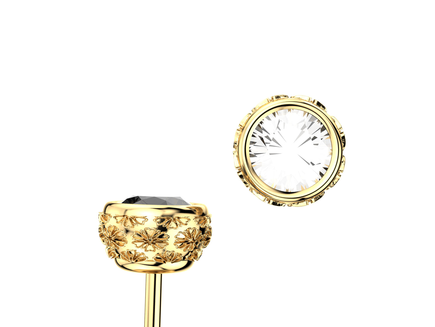 Gemmes De La Divinite earrings, 18K yellow gold, each set with a diamond. Diameter of the pattern: 5.0 mm