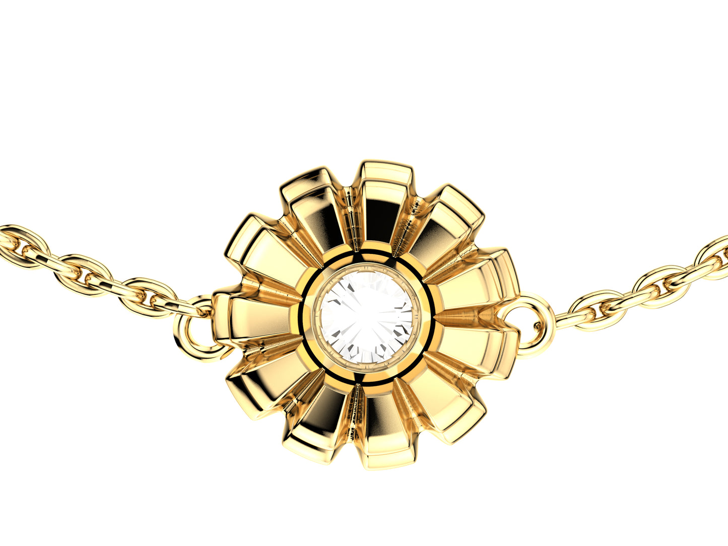 Flower bracelet, 18K yellow gold, diamond.